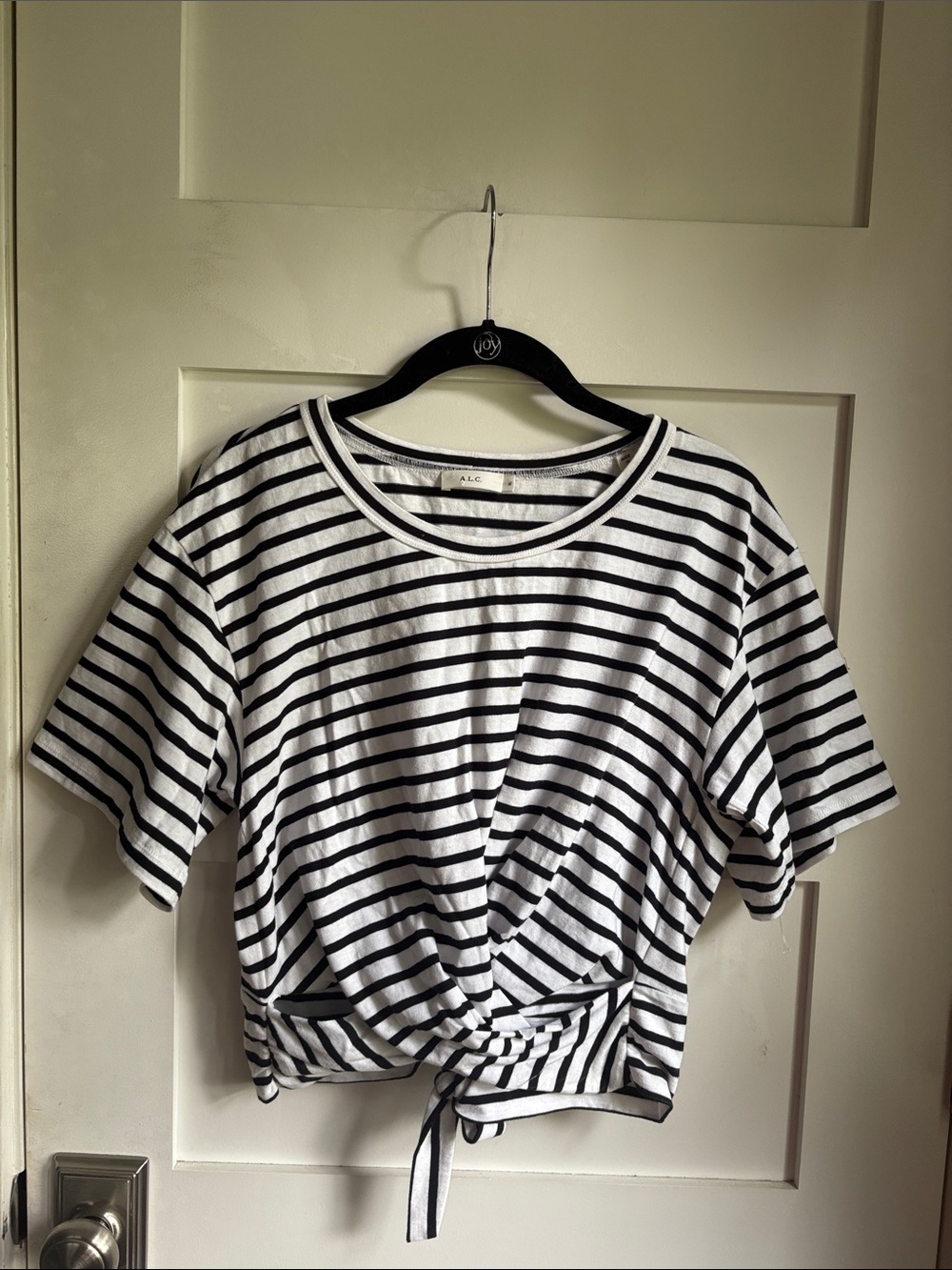 A.L.C. Women’s Black and White Striped Crop Top